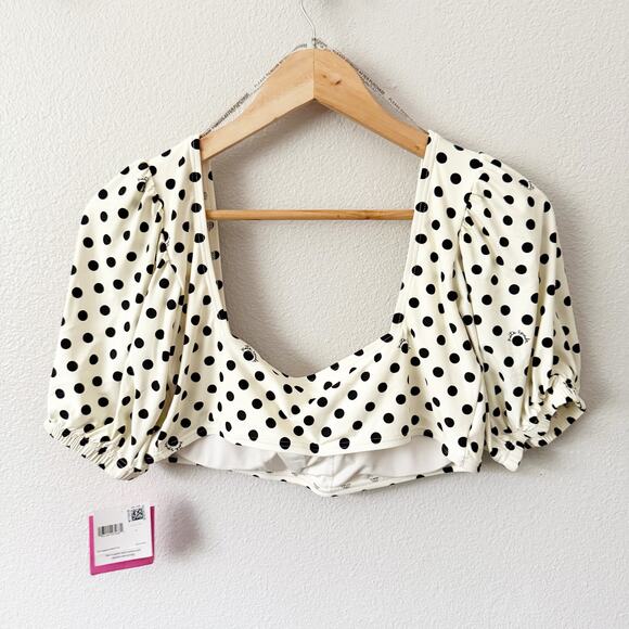 KATE SPADE | Cropped Polka Dot Sleeve Bikini Swimsuit Top Black Off White | XL - Picture 4 of 10